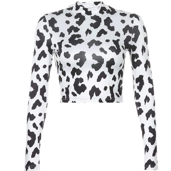 Cow Pattern LS Crop Top